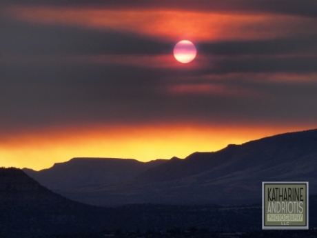 Prescott fire clouds seen at sunset over Sedona, Arizona, June 18, 2013